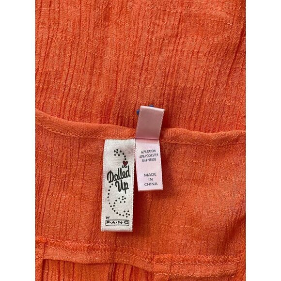 DOLLED UP by F.A.N.C. Women's Size Small Coral Summer Tank Top Crinkle Cut-out - Picture 6 of 10